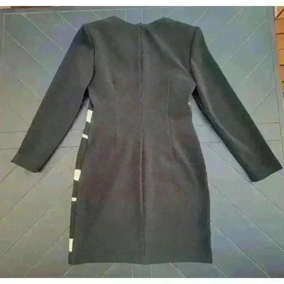 Joseph Ribkoff Black Bodycon Knit Dress Gold Diagonal Blocking Size 8 Vintage - Picture 10 of 10